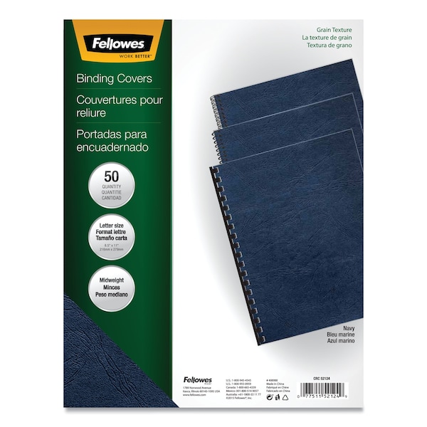 Fellowes Expressions Presentation Covers for Binding Systems, Paper, Square Corners, 11 x 8.5, Navy, PK50 FEL52124 - main